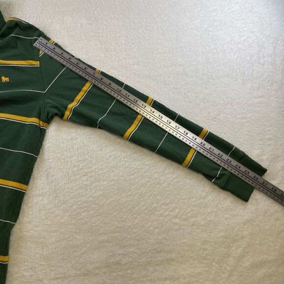 Large Aeropostale Slim Fit Green Polo Long Sleeve Yellow Striped - Picture 7 of 11